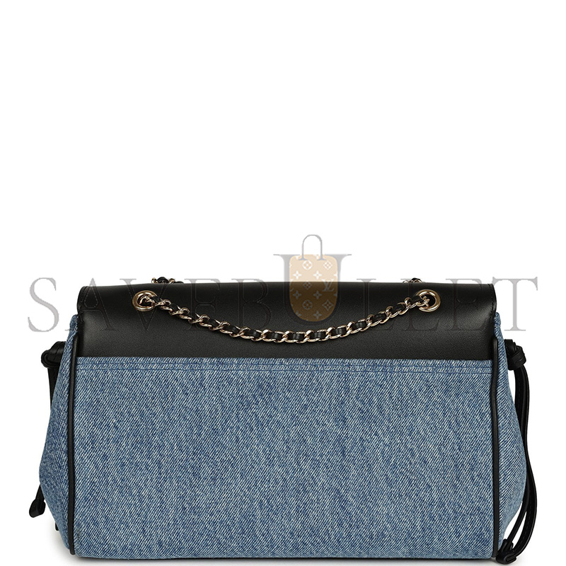 Ch**el MASTER URBAN ESSENTIAL FLAP BAG BLUE De*1m BLACK CALFSKIN GOLD HARDWARE (29*16*9.5cm)